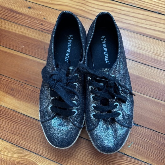 Superga Shoes - Superga Women's Black Glitter Sneakers Size 38
